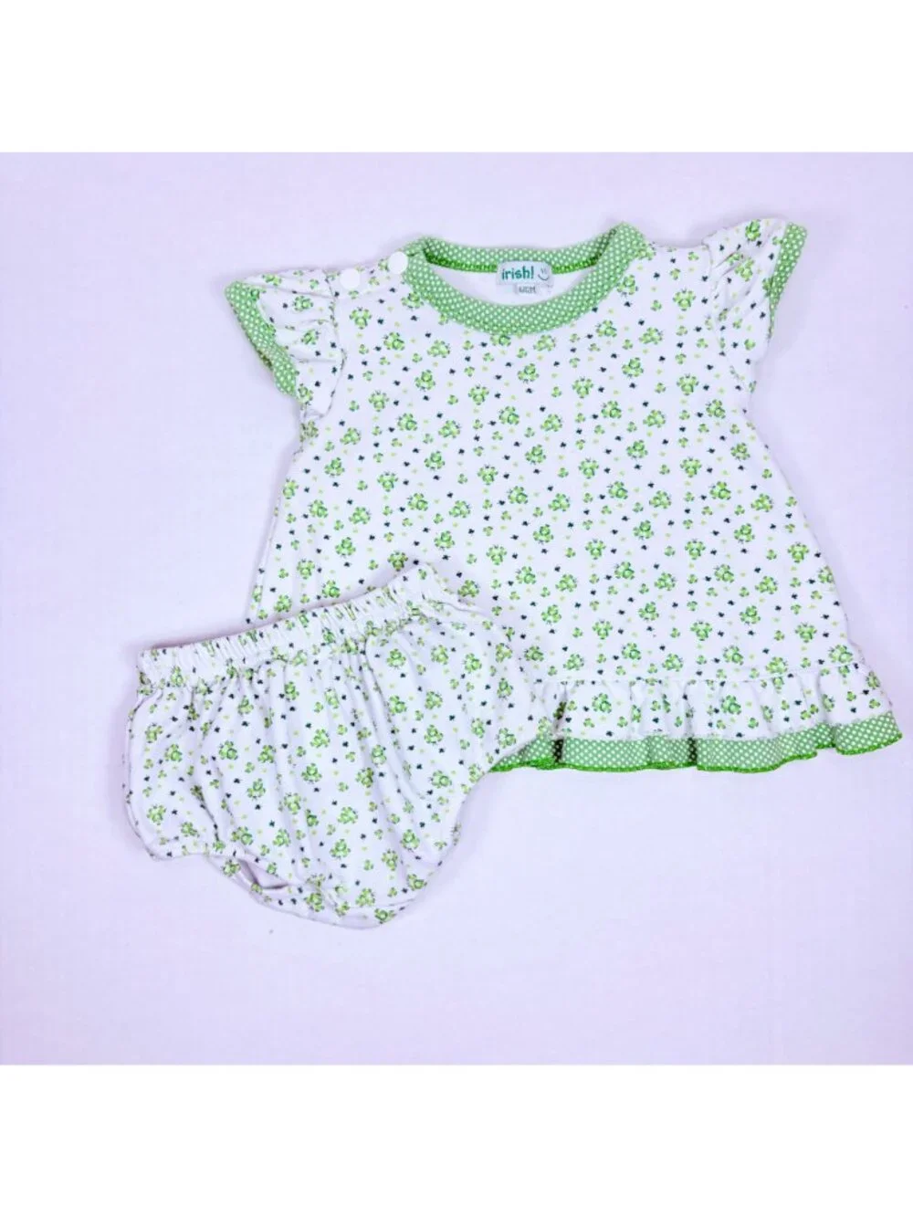 Vintage Girls 4 Leaf Clover St Patty's Day Dress + Bloomers Set Outfit 6m - 12m